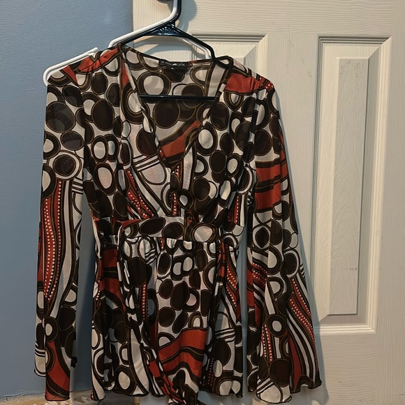 Orange and brown, retro style, medium, blouse, Rampage - Picture 1 of 4